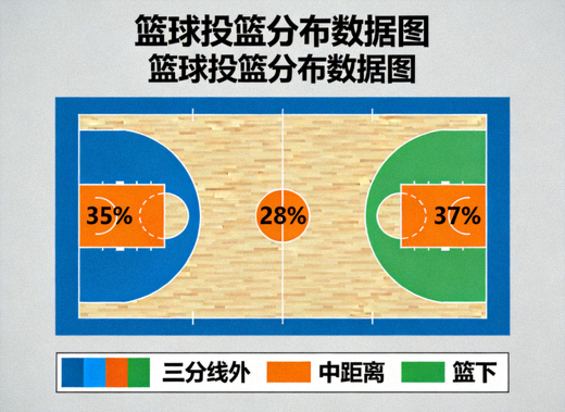 篮球投篮分布数据图表展示不同区域出手占比